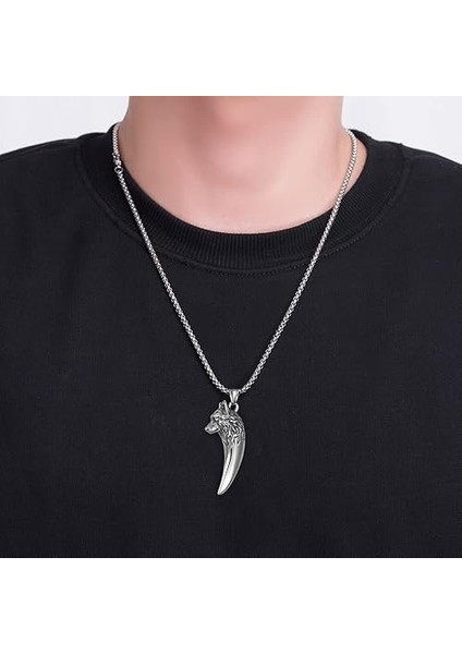 Iskandinav Viking Kurt Kafası Kolye Gotik Dişi Kurt Paslanmaz Çelik Kolye fiyatları