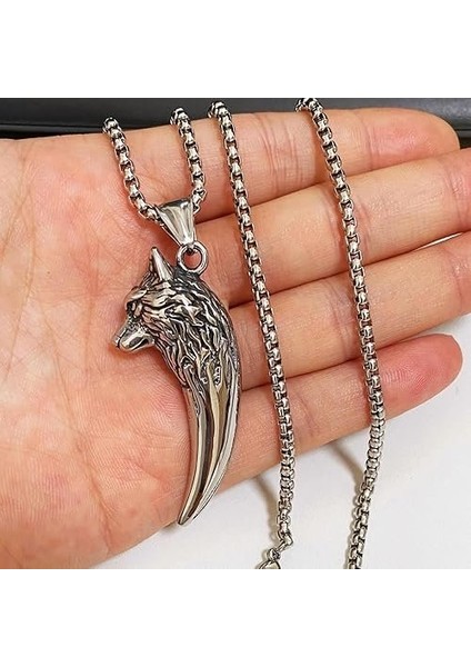 Iskandinav Viking Kurt Kafası Kolye Gotik Dişi Kurt Paslanmaz Çelik Kolye modelleri