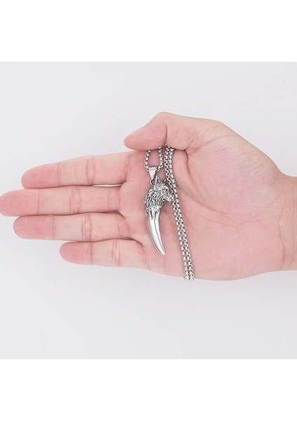 Iskandinav Viking Kurt Kafası Kolye Gotik Dişi Kurt Paslanmaz Çelik Kolye fırsatları