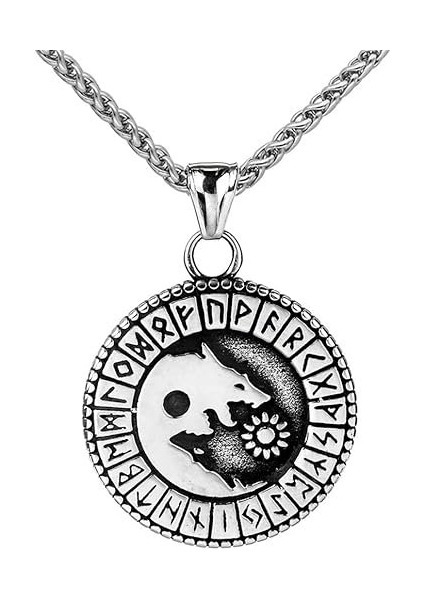 Paslanmaz Çelik Vintage Viking Kurt Güneş Kolye Erkek Valknut Odin Rune Kolye Moda Kolye
