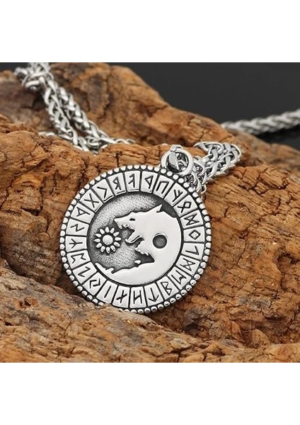 Paslanmaz Çelik Vintage Viking Kurt Güneş Kolye Erkek Valknut Odin Rune Kolye Moda Kolye fiyatları