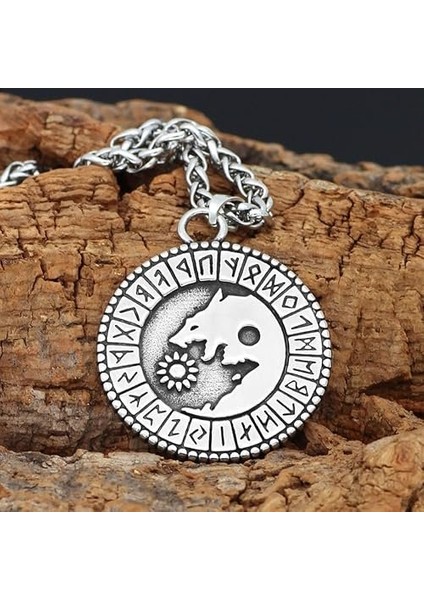 Paslanmaz Çelik Vintage Viking Kurt Güneş Kolye Erkek Valknut Odin Rune Kolye Moda Kolye fırsatları