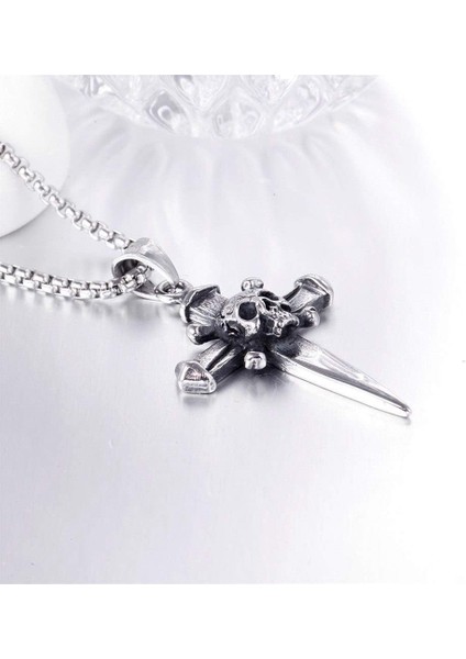 Gotik Haç Kuru Kafa Erkek 316L Paslanmaz Çelik Takı Kolye modelleri