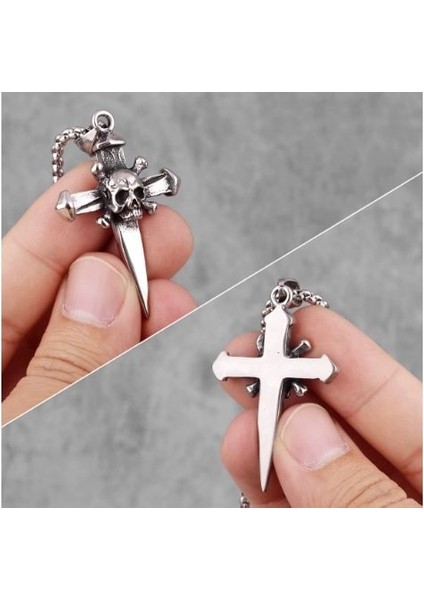 Gotik Haç Kuru Kafa Erkek 316L Paslanmaz Çelik Takı Kolye indirimleri