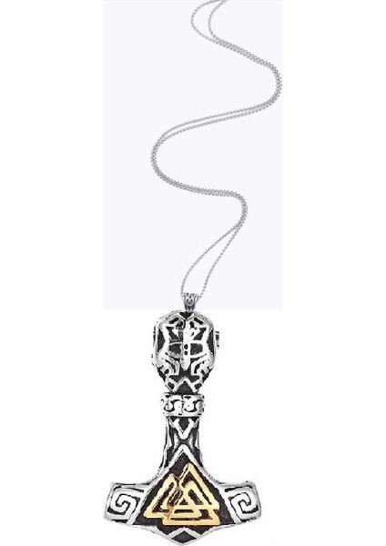 Paslanmaz Çelik Altın Renk Detaylı Viking Güç Sembol Valknut Viking Kolye 70 cm Zincirli fiyatları