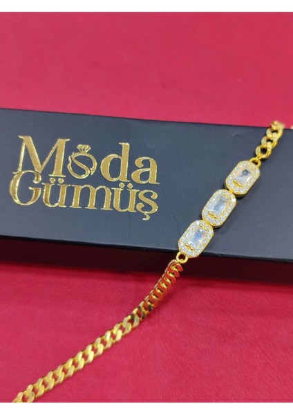 925 Ayar Gümüş Altın Kaplama Baget Taşlı Gurmet Kadın Bileklik modelleri