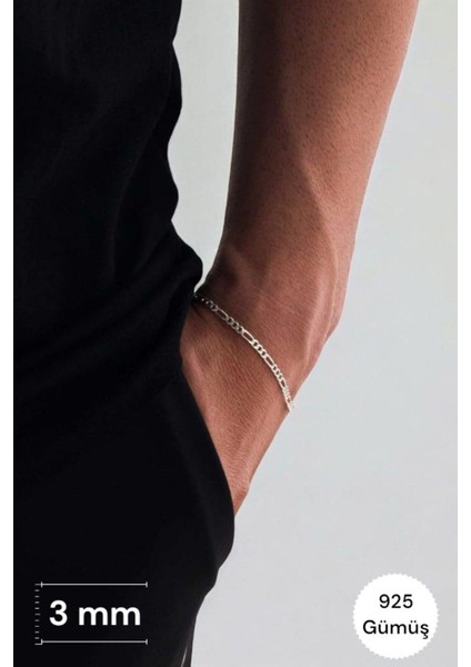 925 Ayar Gümüş Figaro Bileklik, 3 mm Gümüş Bileklik