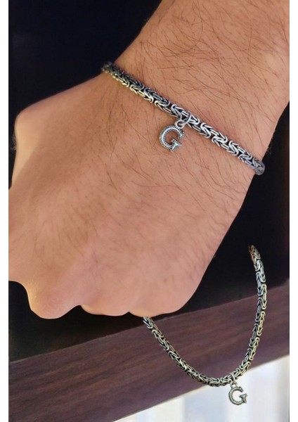 925 Ayar Gümüş 3 mm Harfli Ezme Kral Bileklik