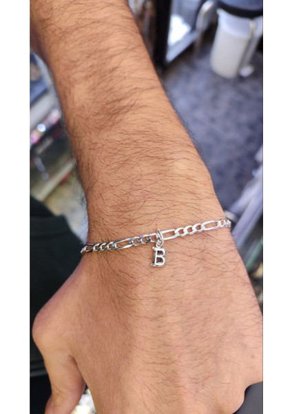 925 Ayar Gümüş 4 mm Harfli Figaro Bileklik fırsatları