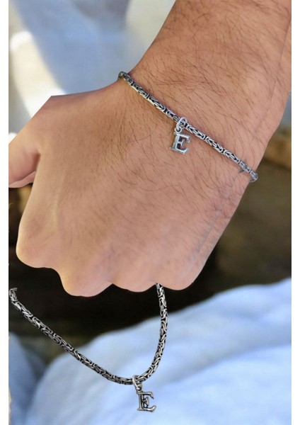 925 Ayar Gümüş 2 mm Harfli Yuvarlak Kral Bileklik