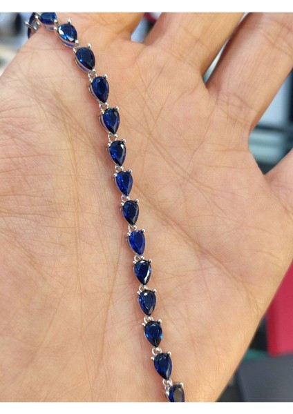 925 Ayar Gümüş Safir Zirkon Taşlı Su Yolu Kadın Bileklik indirimleri