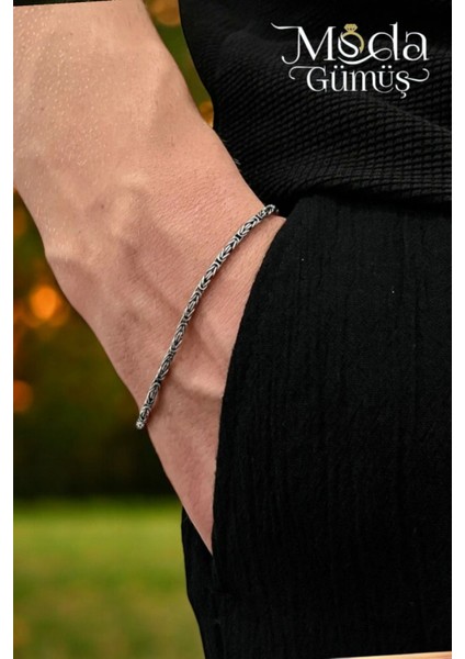 925 Ayar Gümüş Kare Kral Erkek Zincir Bileklik 2 mm modelleri