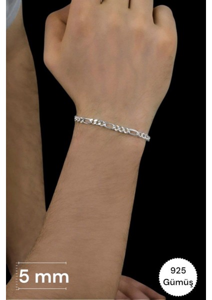 925 Ayar Gümüş Figaro Bileklik, 5 mm Gümüş Bileklik