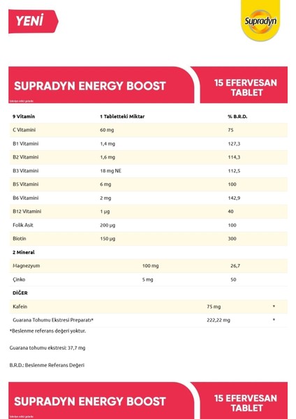 Energy Boost 15 Efervesan Tablet x 2 Adet