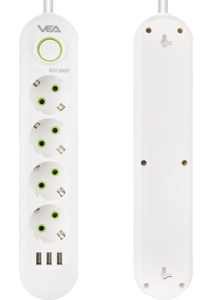 VA-21560 4lü 1.5 mt Kablolu 3 Usb'li Beyaz Akım Korumalı Priz fiyatları
