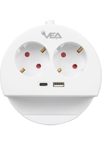 2li USB + Type-C Girişli Telefon Standlı 1.5 Metre Grup Priz Ve- G1102C - SBS7139-2528