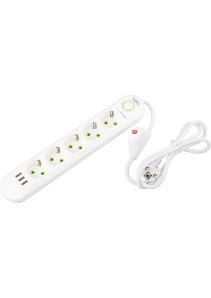 Mlvx Vea VA-21562 5'li 1.5 mt Kablolu 3 Usb'li Beyaz Akım Korumalı Priz Mlv Blsm
