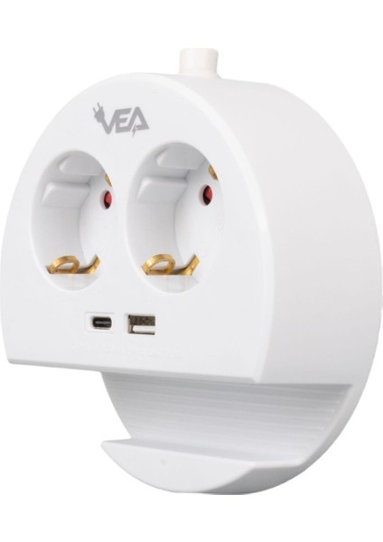 2li USB + Type-C Girişli Telefon Standlı 1.5 Metre Grup Priz Ve- G1102C - MWS7139-2528