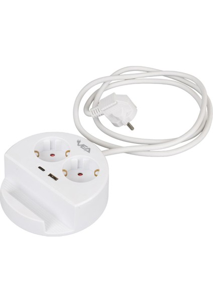 2li USB + Type-C Girişli Telefon Standlı 1.5 Metre Grup Priz Ve- G1102C - MWS7139-2528
