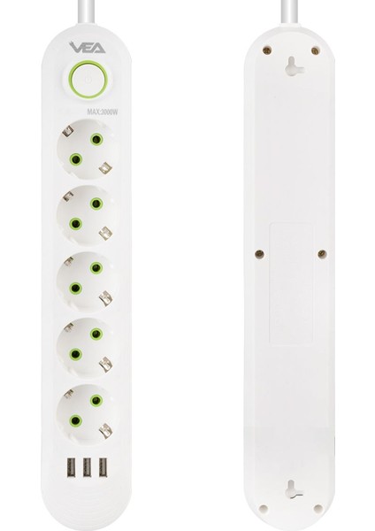 VA-21562 5'li - 1.5 Metre Kablolu - 3 Usb'li Beyaz Akım Korumalı Priz fiyatları