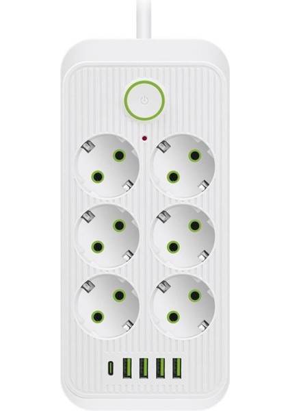 TC-21564 6’lı - 1.5 Metre Kablolu - 4 Usb’li Type-C 3000W 16AH Akım Korumalı Priz Beyaz