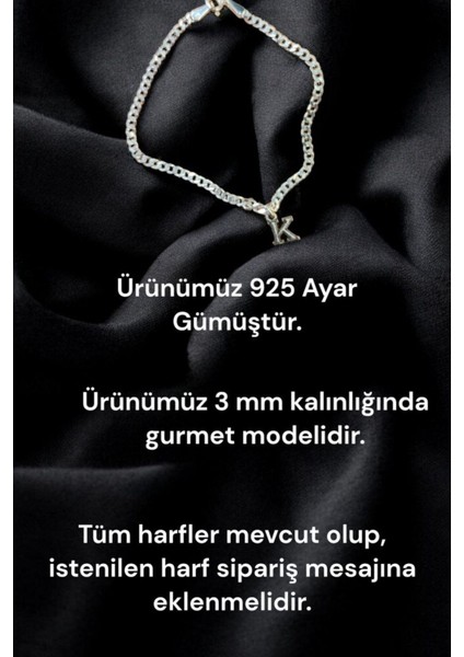 925 Ayar Gümüş 3 mm Gurmet Harfli Bileklik indirimleri