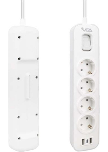 VE-NOVA104U A Class 4'lü 2 Usb'li Anahtarlı 1.5 mt Akım Korumalı Grup Priz