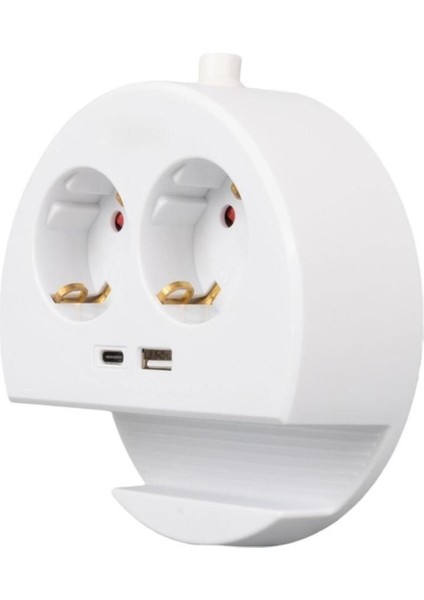 Çocuk Korumalı Telefon Standlı 2 Prizli + Type-C ve USB Girişli 1.5 Metre Kablolu Priz