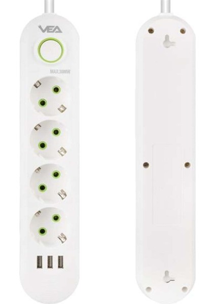 VA-21560 4'lü 1.5 mt Kablolu 3 Usb'li Beyaz Akım Korumalı Priz fiyatları