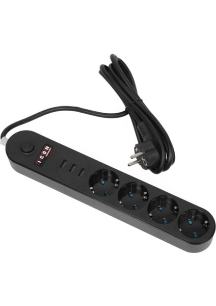 Çoklu Cihaz Şarjı Artık Daha Kolay 4 Fiş 3 Usb Portlu Siyah Çoğaltıcı Priz