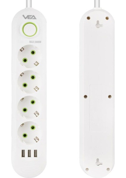 VA-21560 4'lü 1.5 mt Kablolu 3 Usb'li Beyaz Akım Korumalı Priz fiyatları