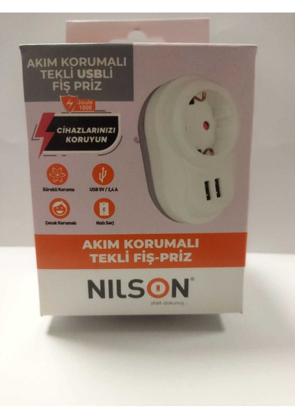 Tekli Akım Korumalı Priz 2'li USB Hızlı Şarj