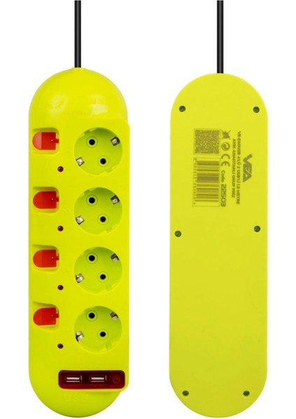 Çocuk Korumalı 2 Usb Girişli 4 Topraklı Ayrı Anahtarlı Grup Priz 1.5 mt Kablolu KPF9-H63