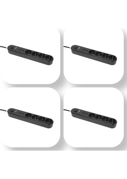 4’lü Ekonomik Paket Anahtarlı Akım Korumalı LED Işıklı Grup Priz 4 Priz + 3 USB Giriş