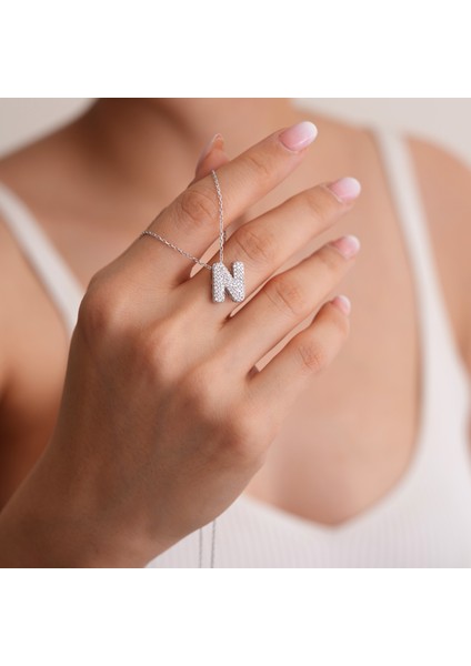 925 Ayar Radyum Kaplama Harfli --N Harfi Gümüş Kolye fiyatları