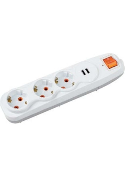 Üçlü Grup Priz Akım Korumalı 2'li Usb'li 15 mt ( 1 Adet )