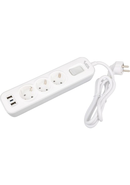VE-NOVA103U A Class 3'lü 2 Usb'li Anahtarli 1.5 mt Akım Korumalı Grup Priz