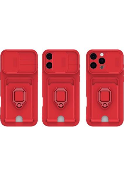Apple iPhone 16 Pro Max Kılıf Yüzüklü Kartlıklı Kamera Korumalı Boyun Asma Ipi Azn-Zuma