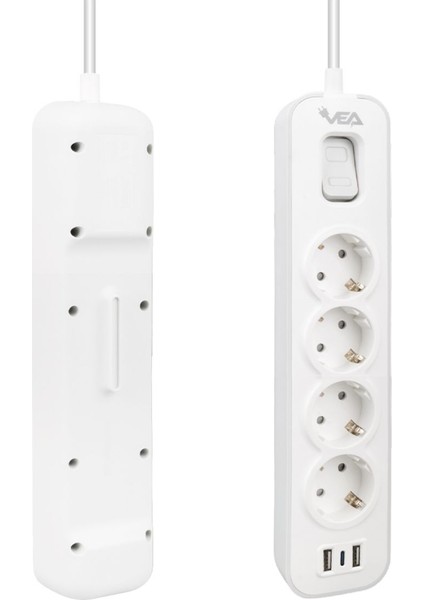 VE-NOVA104U A Class 4'lü 2 Usb'li Anahtarlı 1.5 mt Akım Korumalı Grup Priz