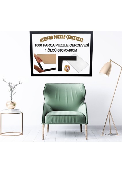 1000 Parça Puzzle Çerçevesi Ölçü 68 cm x 48 cm Arka Destek Ahşap Mdf -Ön Yüzey Kırılmaz Pleksi