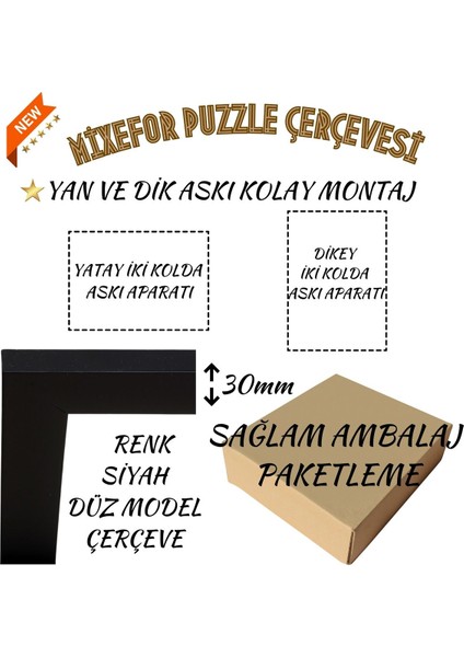1000 Parça Puzzle Çerçevesi Ölçü 68 cm x 48 cm Arka Destek Ahşap Mdf -Ön Yüzey Kırılmaz Pleksi modelleri