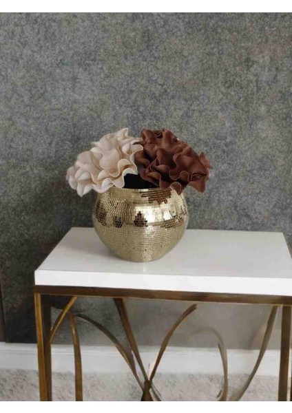 Işıltı Home Design Aynalı Cam Vazo Gold büyük boy indirimleri