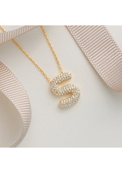 925 Ayar Sarıaltın Kaplama Harfli -S Harfi Gümüş Kolye