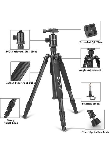 Z818C Profesyonel Karbon Fiber Tripod-Monopod-Ultra Hafif MATERYAL-16KG Kapasite