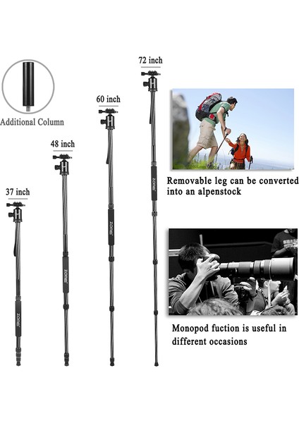 Z818C Profesyonel Karbon Fiber Tripod-Monopod-Ultra Hafif MATERYAL-16KG Kapasite