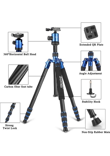 Z818C Profesyonel Karbon Fiber Tripod-Monopod-Ultra Hafif MATERYAL-16KG Kapasite