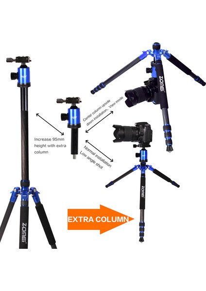 Z818C Profesyonel Karbon Fiber Tripod-Monopod-Ultra Hafif MATERYAL-16KG Kapasite