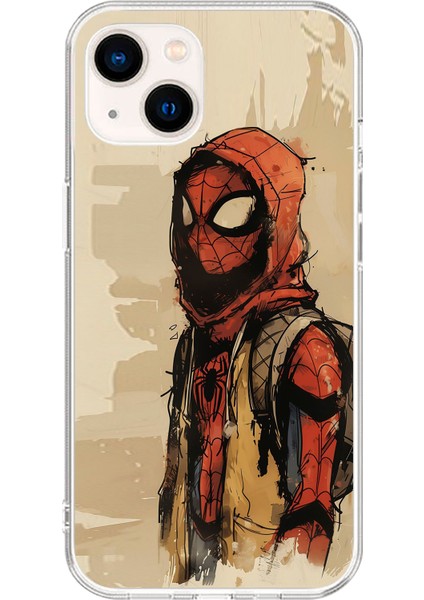 Apple iPhone 14 Uyumlu Şeffaf Kılıf Spider-Man Tablo Tasarımlı