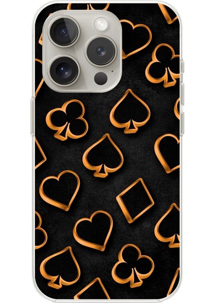 Apple iPhone 15 Pro Uyumlu Şeffaf Kılıf Iskambil Tasarımlı 3