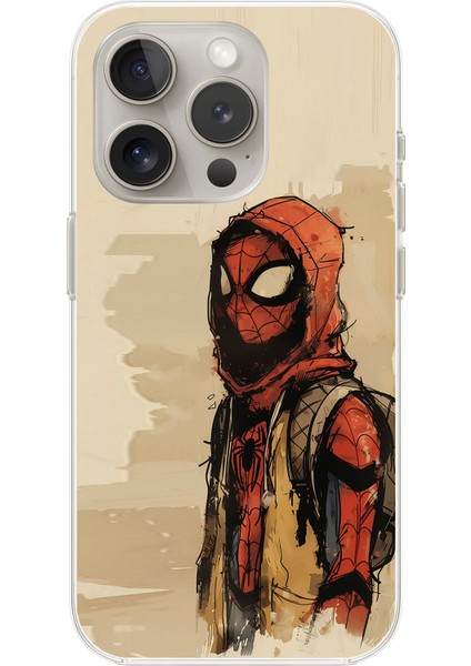 Apple iPhone 15 Pro Uyumlu Şeffaf Kılıf Spider-Man Tablo Tasarımlı